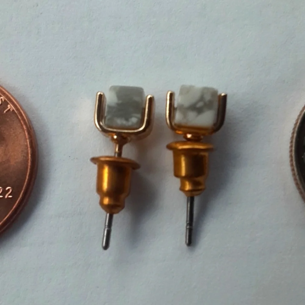 Gold Tone and White Marble Earrings